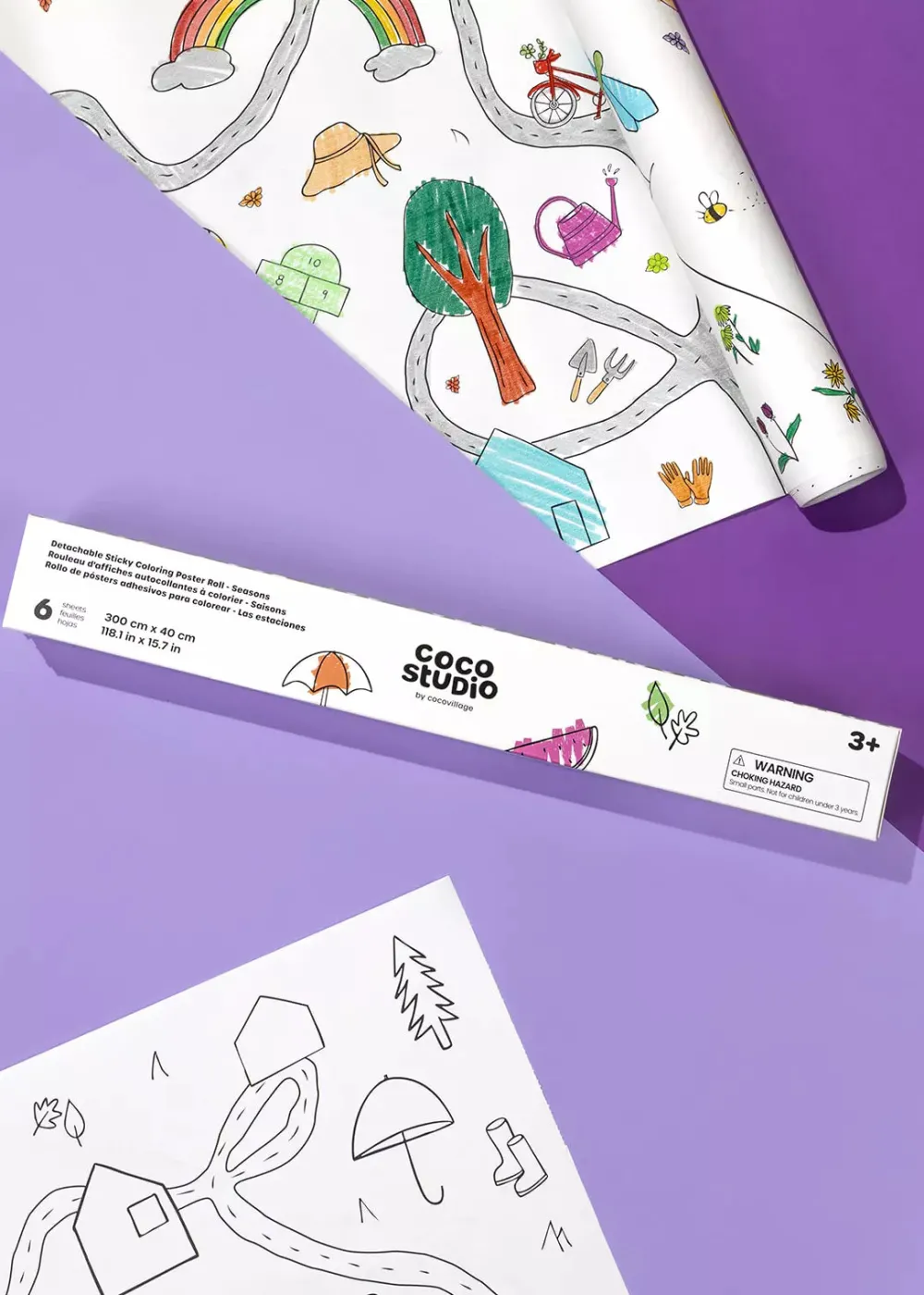 Coco Village Detachable Seasons Sticky Coloring Poster Roll - 6 sheets