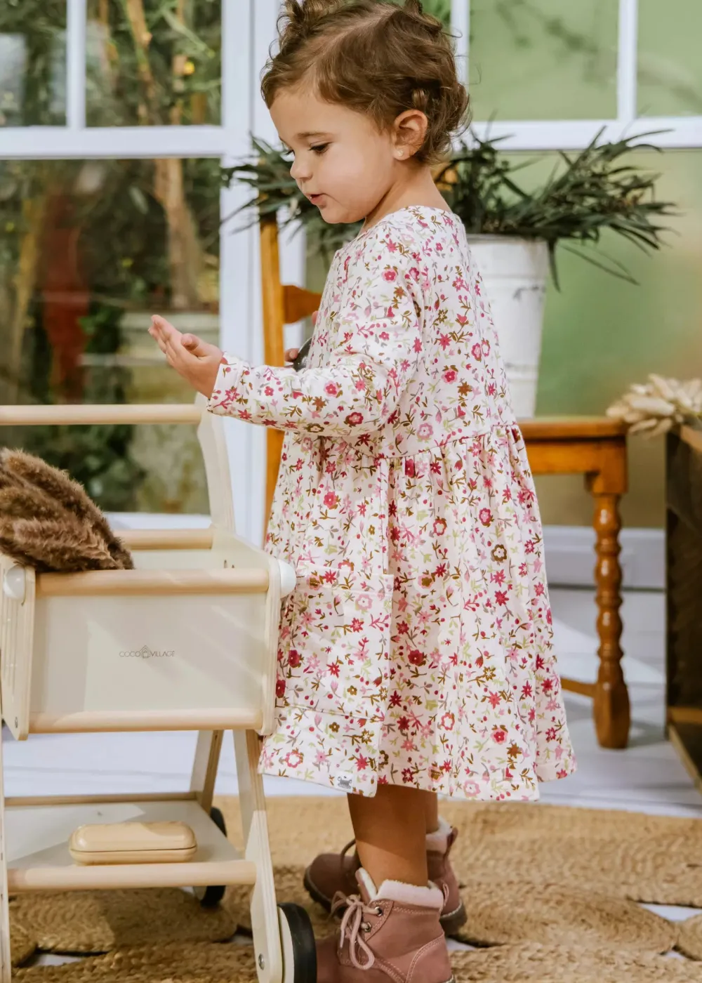 Coco Village Fleece Swing Dress Lt Pink AOP 9-12m