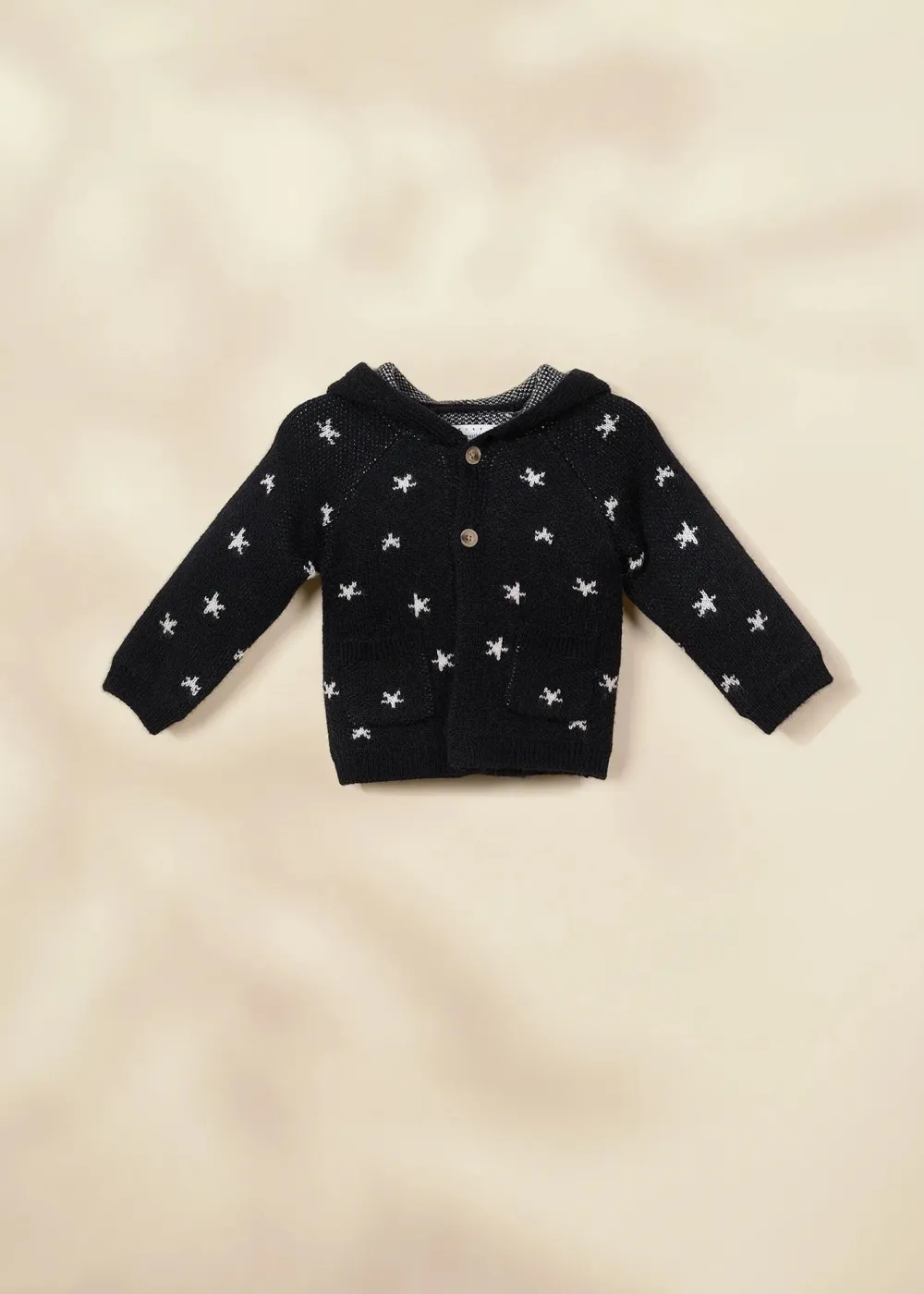 Coco Village Hooded Jacquard Cardigan Anthracite Stars 0-3m