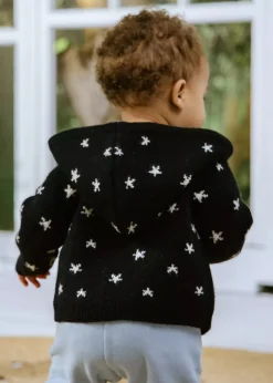 Coco Village Hooded Jacquard Cardigan Anthracite Stars 0-3m