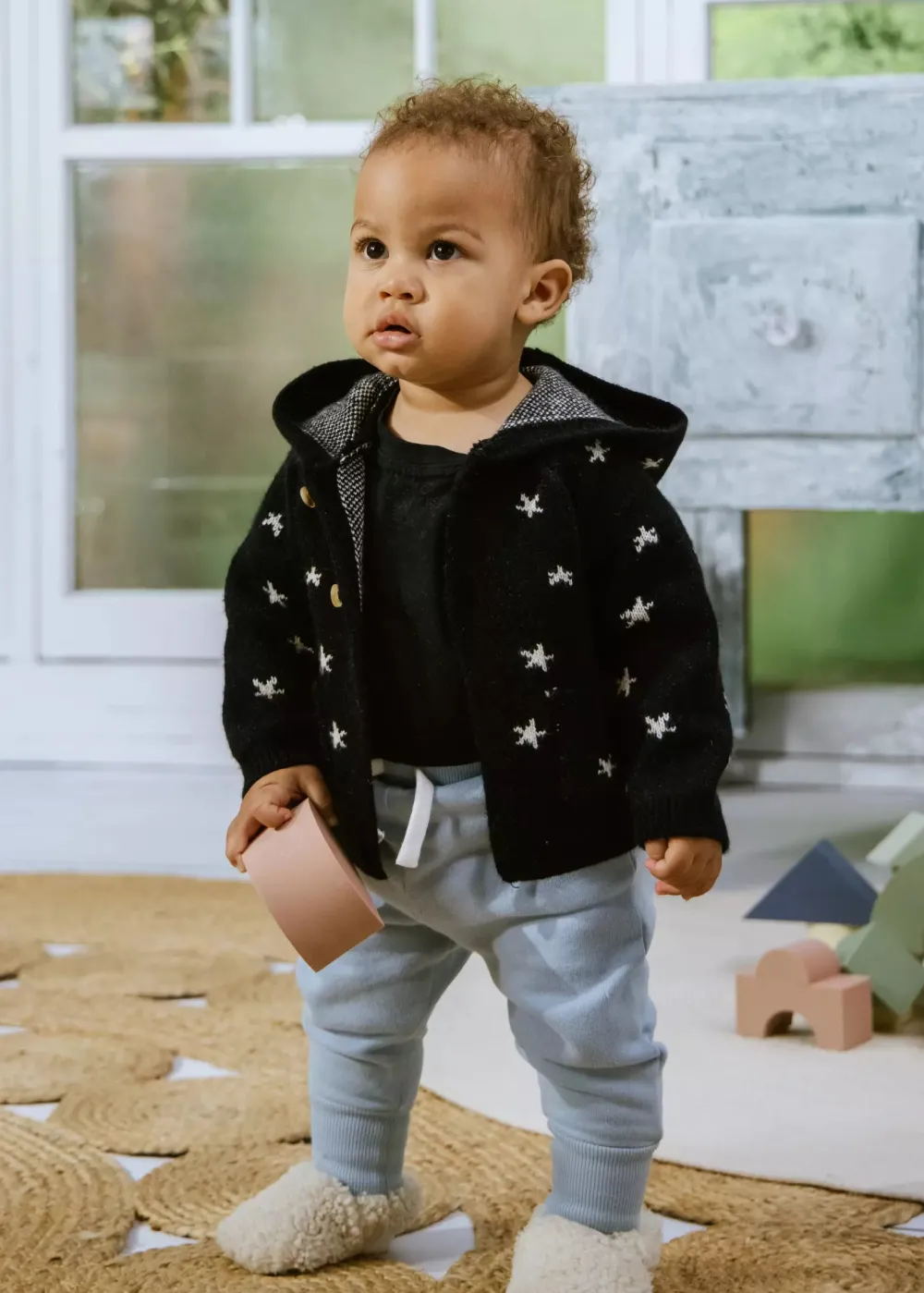 Coco Village Hooded Jacquard Cardigan Anthracite Stars 0-3m