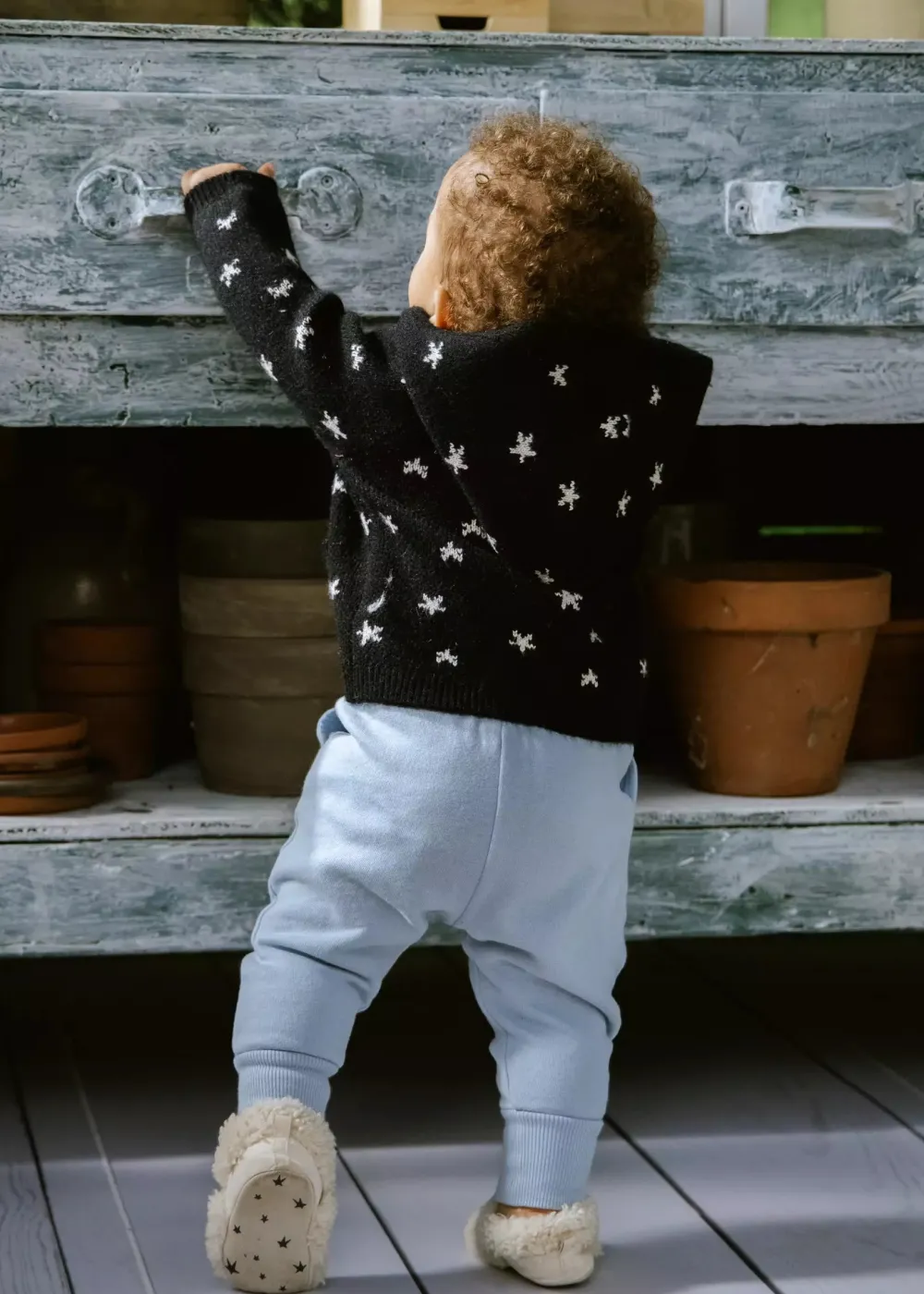 Coco Village Hooded Jacquard Cardigan Anthracite Stars 0-3m