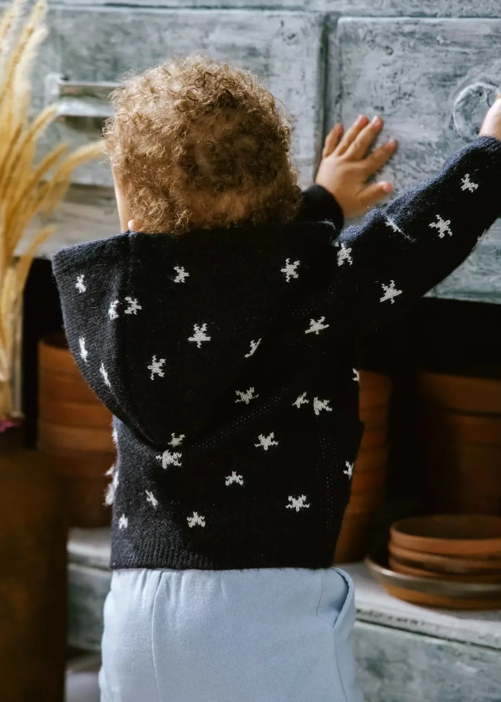 Coco Village Hooded Jacquard Cardigan Anthracite Stars 0-3m