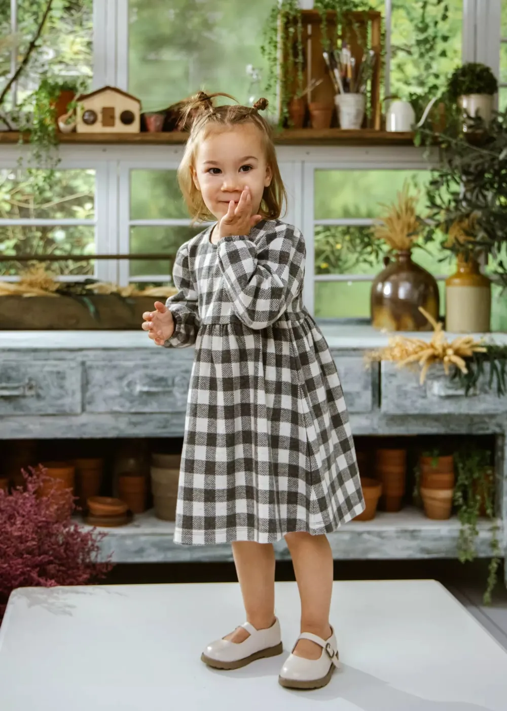 Coco Village Knit Plaid Dress Anthracite Gingham 9-12m