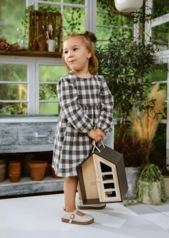 Coco Village Knit Plaid Dress Anthracite Gingham 9-12m