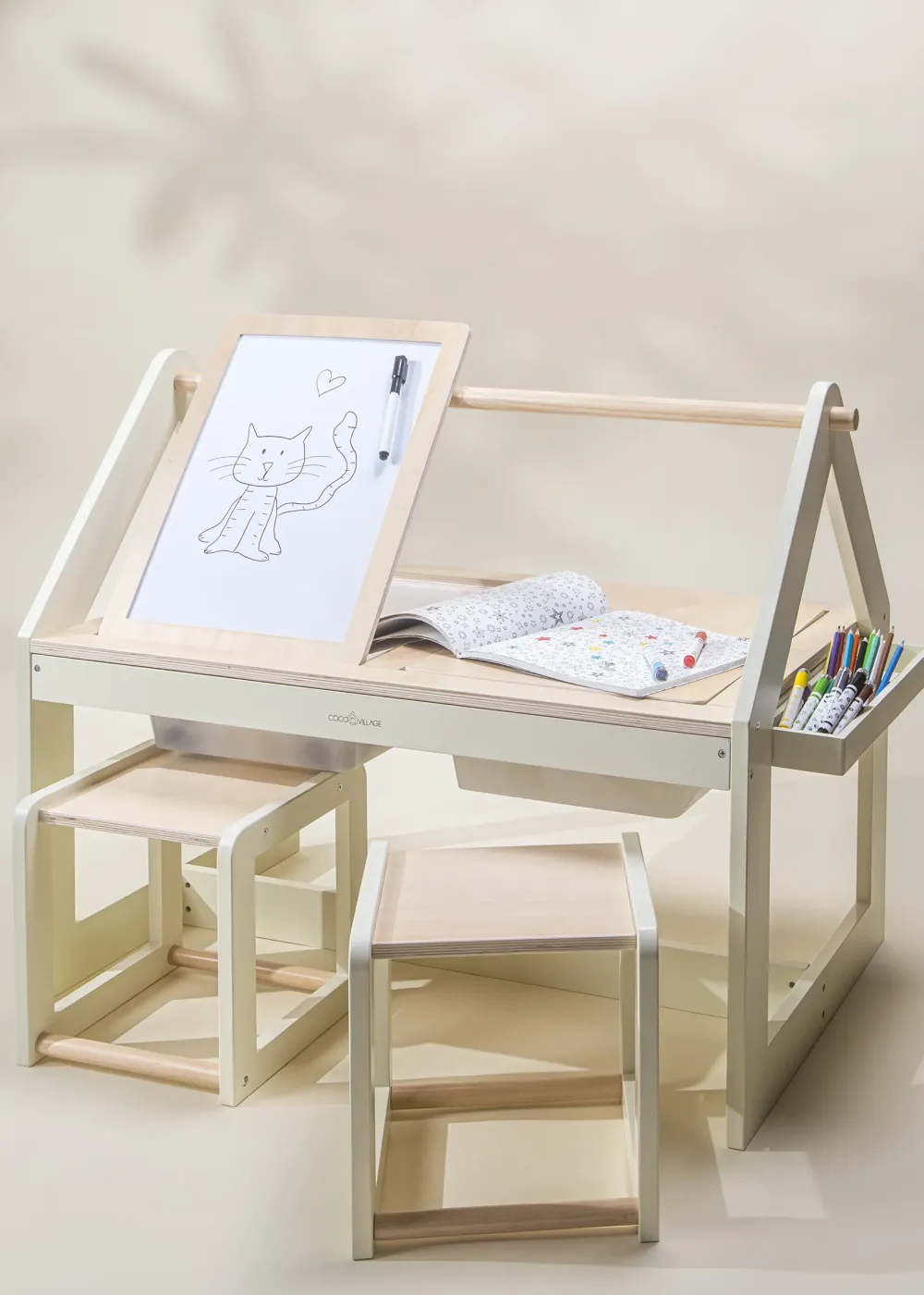 Coco Village Multifunction Wooden Art & Sensory Table W/ Stools