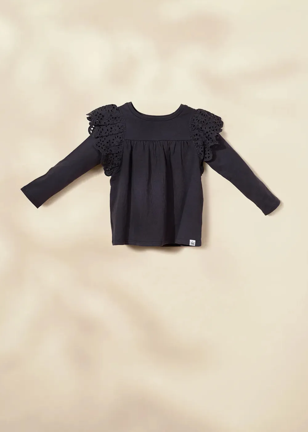 Coco Village Ruffle Shoulder Tee Black 9-12m