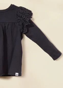 Coco Village Ruffle Shoulder Tee Black 9-12m