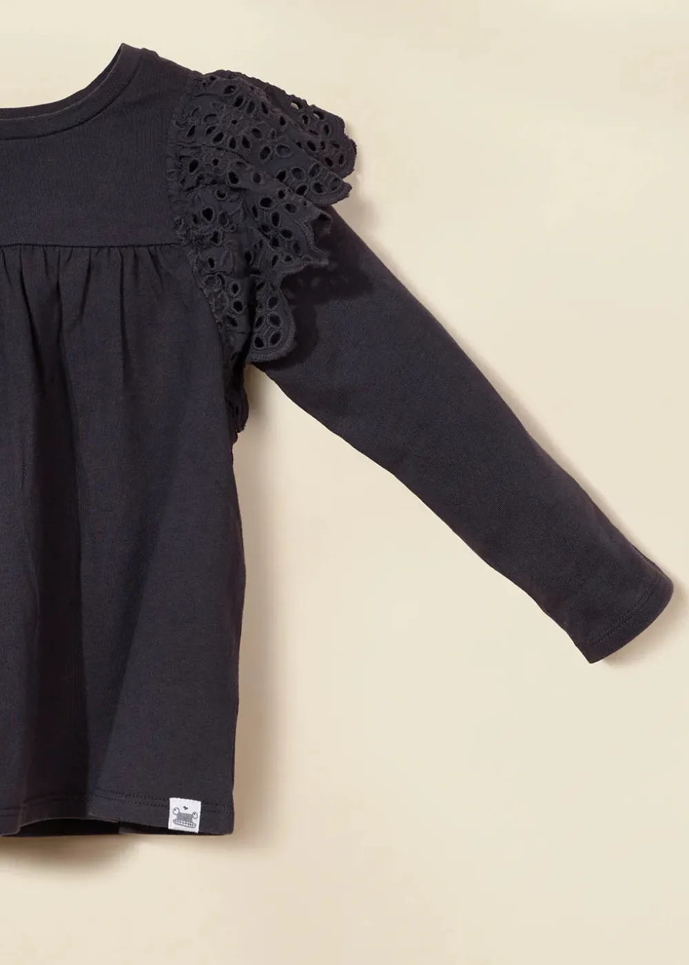 Coco Village Ruffle Shoulder Tee Black 9-12m