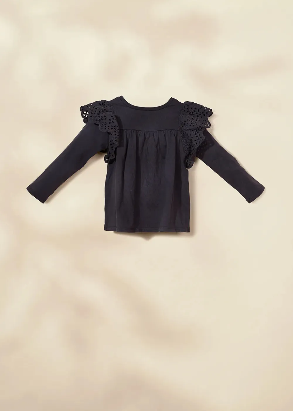 Coco Village Ruffle Shoulder Tee Black 9-12m