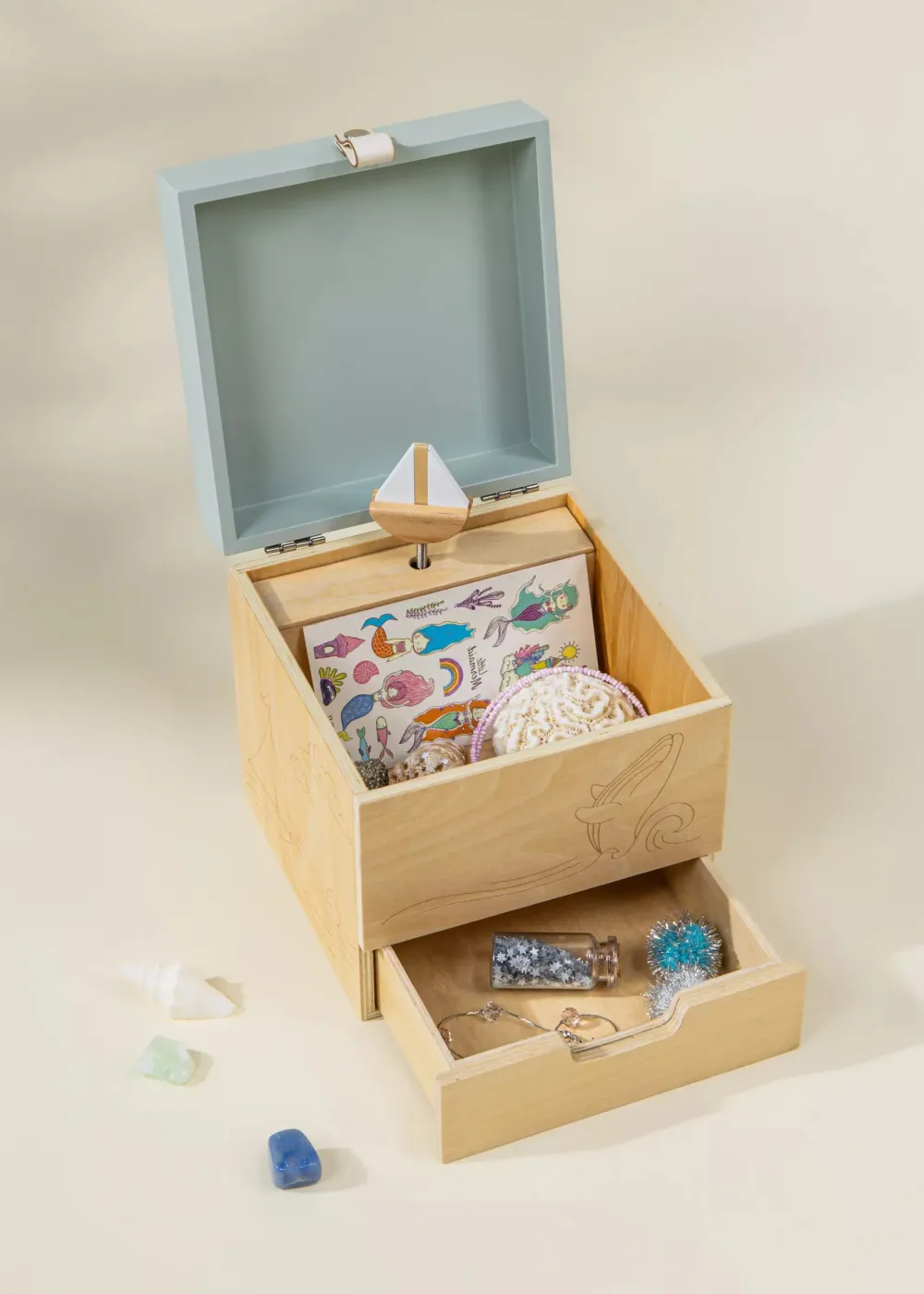 Coco Village Wooden Musical Souvenir Box - Ocean