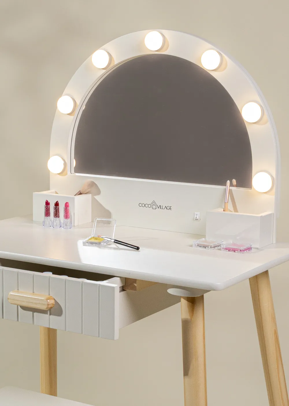 Coco Village Wooden Play Vanity with Lighted Mirror & Stool